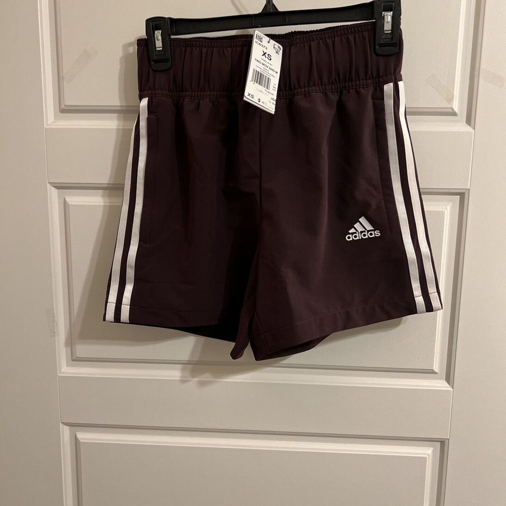 Adidas~Women's~Tiro~Maroon Shorts~White Stripes~Soccer HiddenPockets‎  XS IC6373